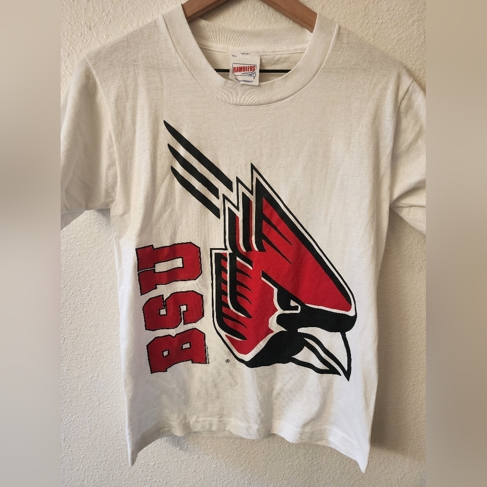 Ramblers Mens Ball State University Cardinals T-Shirt Short Sleeve White Size S